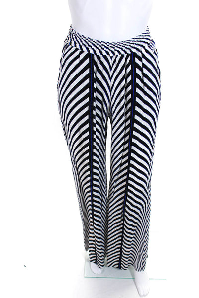 Karina Grimaldi Womens Elastic Waistband Chevron Wide Leg Pants White Black XS