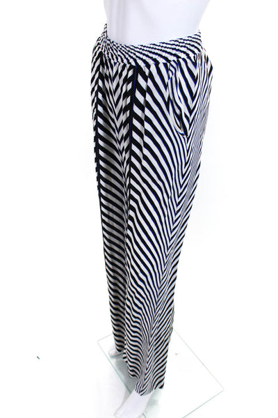 Karina Grimaldi Womens Elastic Waistband Chevron Wide Leg Pants White Black XS