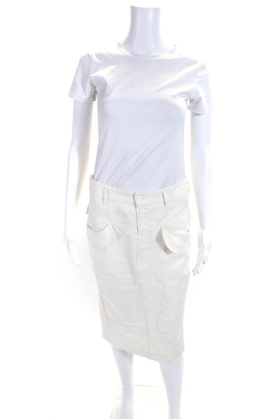 Balenciaga Paris Womens Button Fly Knee Length Pencil Skirt White Size FR 40