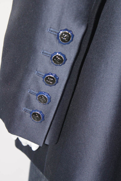 Chanel Womens 2015 Cruise Layered Notched Collar Sateen Blazer Jacket Navy Silk
