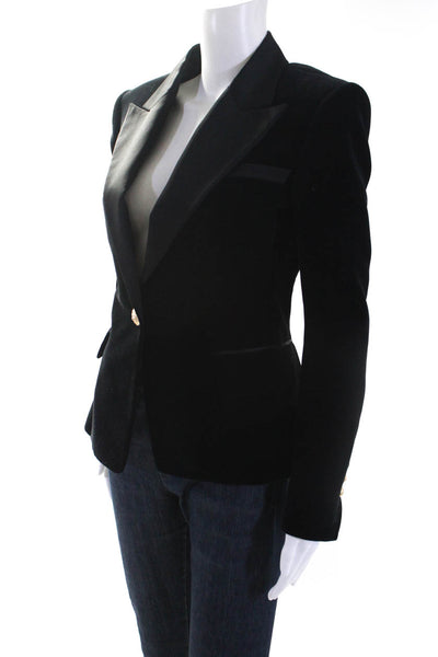 Balmain Womens Satin Peak Lapel Velvet Blazer Jacket Black Size IT 40