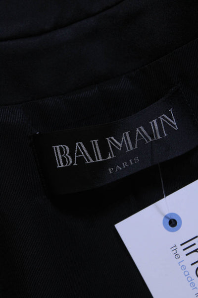 Balmain Womens Satin Peak Lapel Velvet Blazer Jacket Black Size IT 40