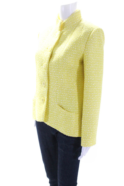 Chanel Womens 2019 Metallic Tweed Standing Collar Button Up Jacket Yellow Size F