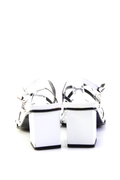 Yuul Yie Womens Block Heel Square Toe Ankle Strap Sandals White Leather Size 38