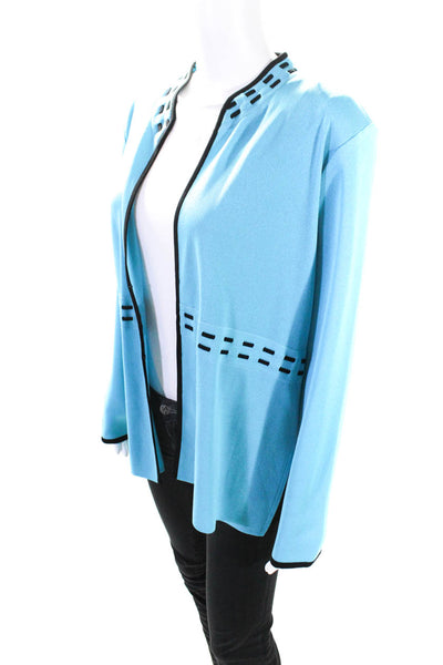 Exclusively Misook Womens Open Front Cardigan Sweater Blue Black Size XL