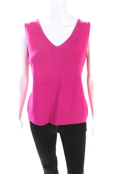 St. John Womens V Neck Santana Knit Tank Top Pink Wool Size Petite
