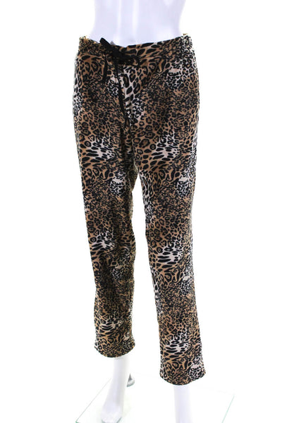 Natori Womens Leopard Print Fleece Drawstring Pajama Pants Brown Black Small