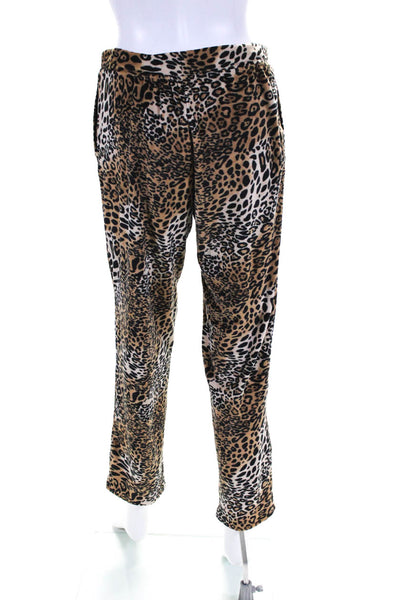 Natori Womens Leopard Print Fleece Drawstring Pajama Pants Brown Black Small