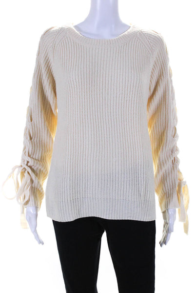 Acoa Womens Laced Sleeve Crew Neck Pullover Sweater Ivory Size Small