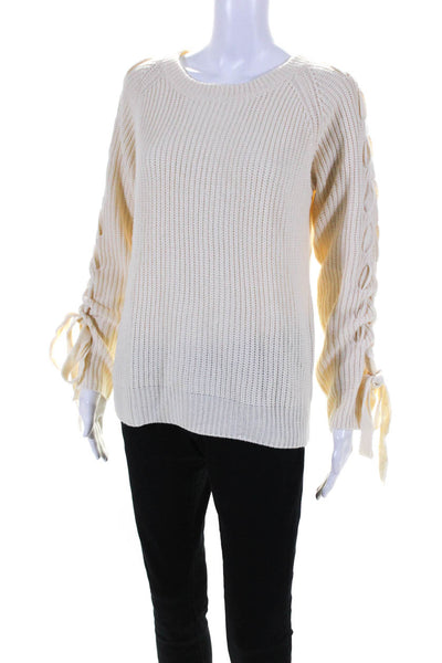 Acoa Womens Laced Sleeve Crew Neck Pullover Sweater Ivory Size Small