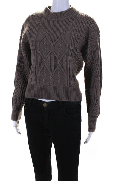 DH New York Womens High Neck Cable Knit Tie Waist Sweater Brown Size Medium