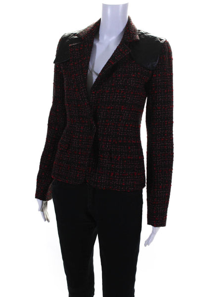 Torn by Ronny Kobo Womens Quilted Leather Tweed Blazer Jacket Red Black Small