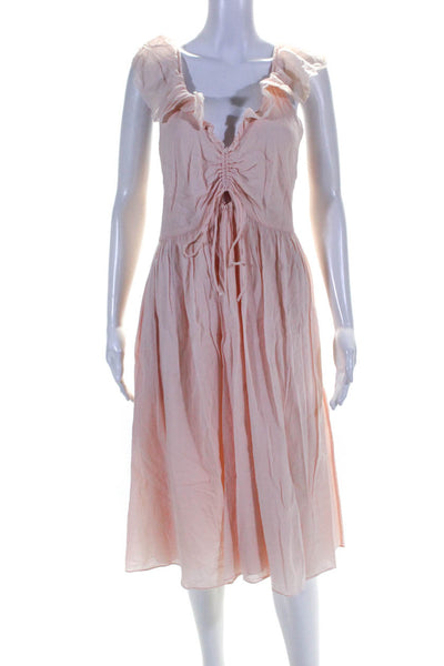 Loup Charmant Womens Sleeveless Ruffled V Neck Midi Dress Pink Size Medium