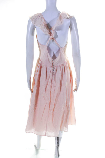 Loup Charmant Womens Sleeveless Ruffled V Neck Midi Dress Pink Size Medium