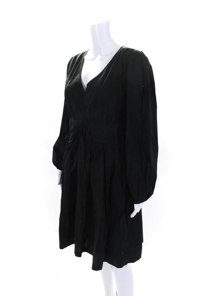 J Crew Women's V-Neck Long Sleeves Tie Waist Flare Midi Dress Black Size 6T