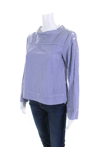 J Crew Womens Striped Long Sleeves Asymmetrical Blouse Blue White Cotton Size 0