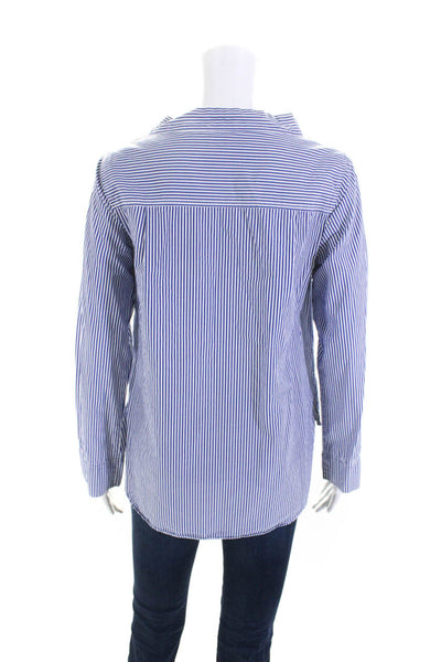 J Crew Womens Striped Long Sleeves Asymmetrical Blouse Blue White Cotton Size 0