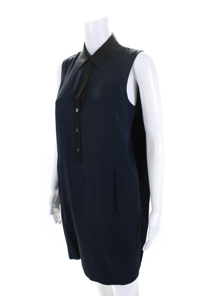 Theory Womens Silk Crew Neck Sleeveless Shirt Dress Navy Blue Black Size 4