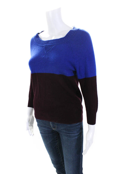 J Crew Womens Long Sleeves Pullover Sweater Blue Red Wool Size Small