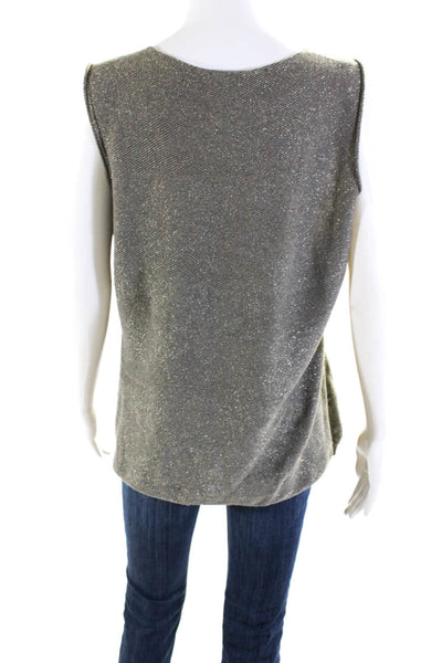 Fabiana Filippi Womens Metallic Knit V-Neck Sleeveless Sweater Top Gray Size L