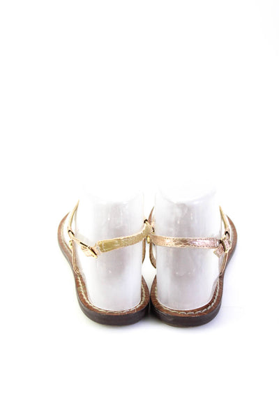Sam Edelman Womens Metallic Leather T-Strap Buckle Up Sandals Flats Gold Size 6M