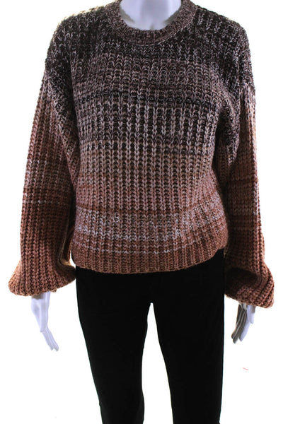 525 Womens Brown Ombre Print Crew Neck Long Sleeve Pullover Sweater Top Size M