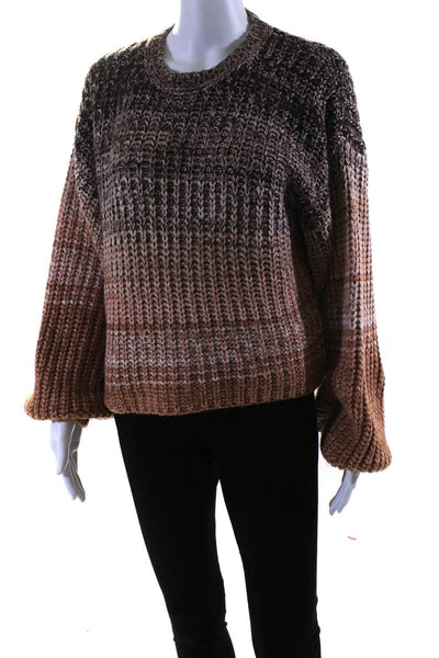 525 Womens Brown Ombre Print Crew Neck Long Sleeve Pullover Sweater Top Size M