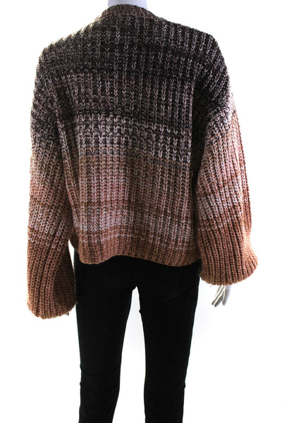 525 Womens Brown Ombre Print Crew Neck Long Sleeve Pullover Sweater Top Size M