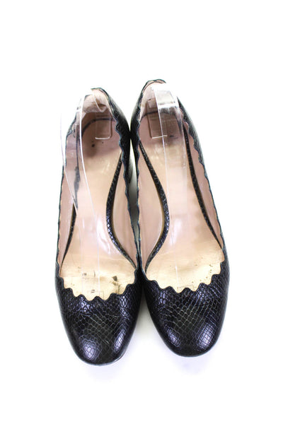 Chloe Womens Black Leather Snakeskin Print Scalloped Pumps Shoes Size 9.5