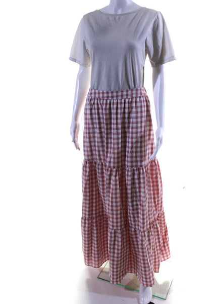 Buddy Love Womens Elastic Waist Gingham Midi A Line Skirt Pink White Size Medium