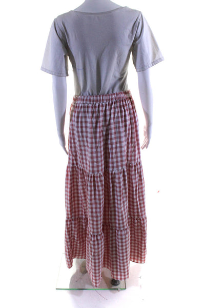 Buddy Love Womens Elastic Waist Gingham Midi A Line Skirt Pink White Size Medium