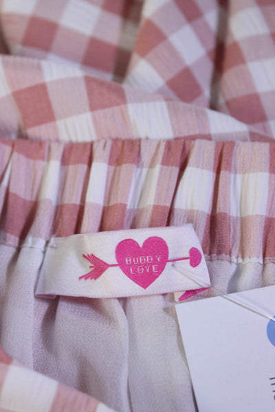 Buddy Love Womens Elastic Waist Gingham Midi A Line Skirt Pink White Size Medium