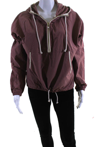 Donni Womens Hooded Half Zip Kangaroo Pocket Pullover Jacket Blush Pink Size XS
