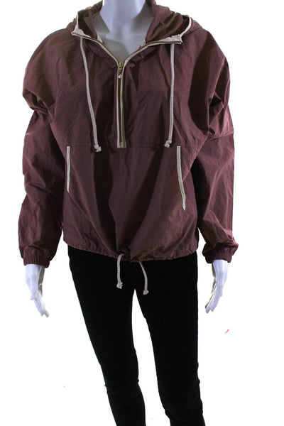 Donni Womens Hooded Half Zip Kangaroo Pocket Pullover Jacket Blush Pink Size XS