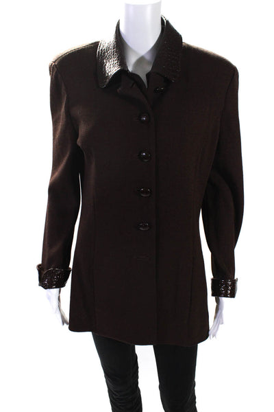 St. John Collection Womens Santana Knit Collared Coat Brown Wool Size 10