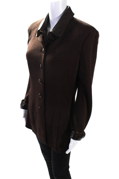St. John Collection Womens Santana Knit Collared Coat Brown Wool Size 10