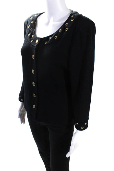 St. John Collection Womens Grommet Button Front Santana Knit Jacket Black 10