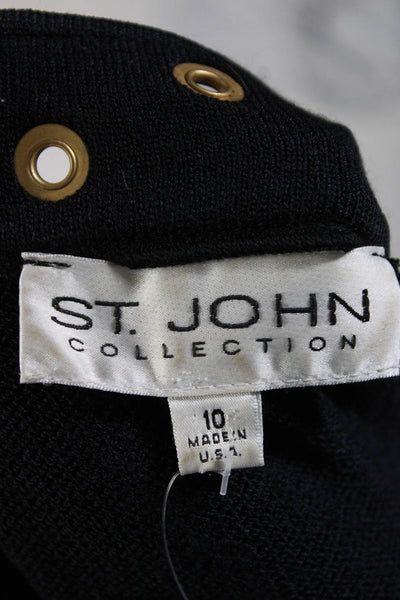 St. John Collection Womens Grommet Button Front Santana Knit Jacket Black 10