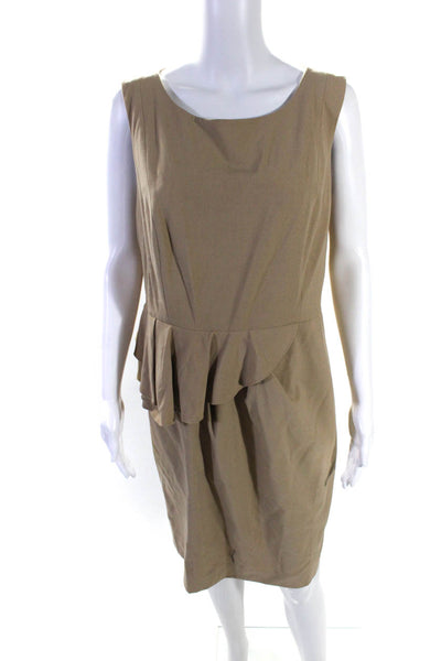 Calvin Klein Womens Back Zip Scoop Neck Ruffled Sheath Dress Brown Size 14