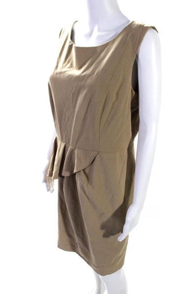 Calvin Klein Womens Back Zip Scoop Neck Ruffled Sheath Dress Brown Size 14