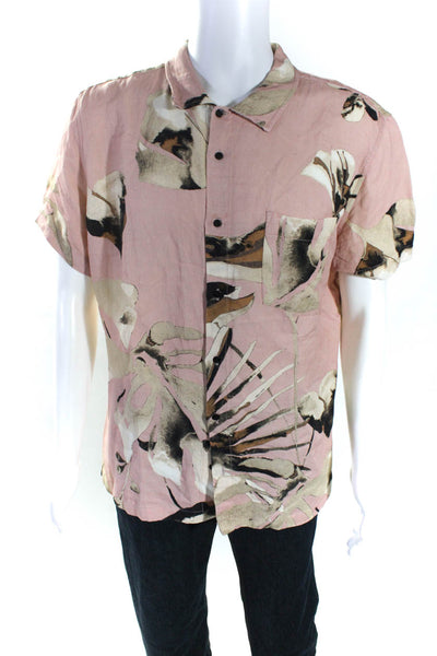 Osklen Mens Pink Abstract Print Short Sleeve Button Down Shirt Size L