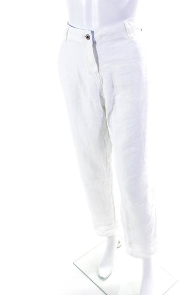 Poetry Women's Linen Mid Rise Cuffed Straight Leg Casual Pants White Size 14