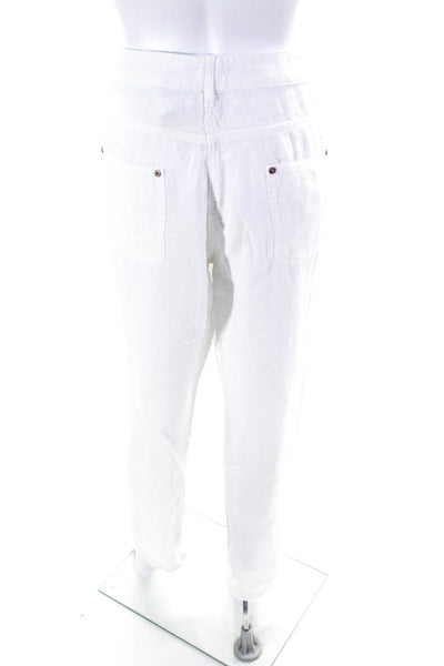 Poetry Women's Linen Mid Rise Cuffed Straight Leg Casual Pants White Size 14
