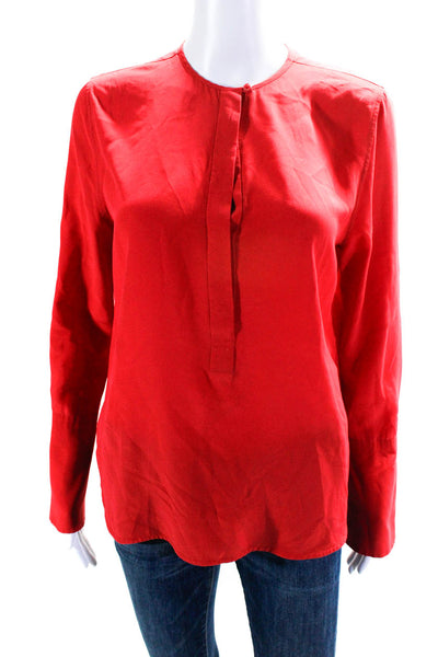 Equipment Femme Women's Round Neck Long Sleeve Half Button Blouse Red Size XS