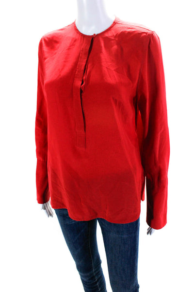 Equipment Femme Women's Round Neck Long Sleeve Half Button Blouse Red Size XS