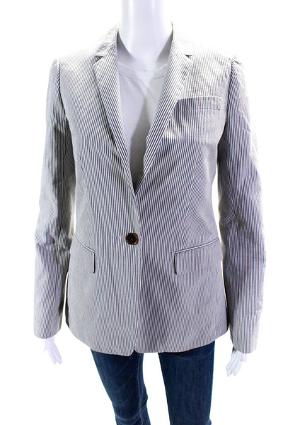 J Crew Women's Collar Long Sleeves One Button Lined Gray Stripe Blazer Size 2