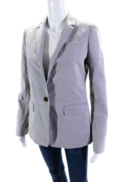 J Crew Women's Collar Long Sleeves One Button Lined Gray Stripe Blazer Size 2