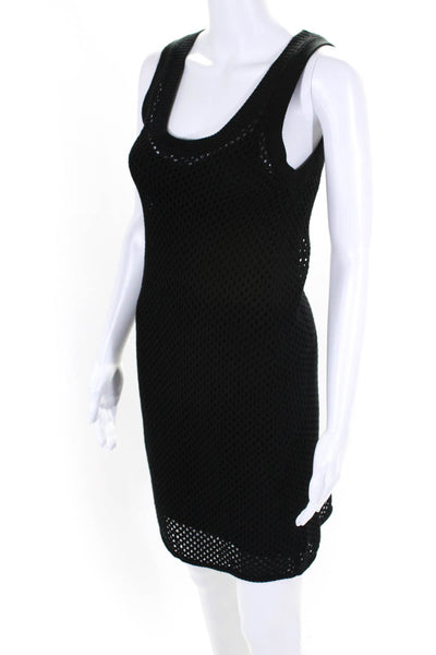 Monrow Womens Cotton Knitted Mesh Textured Pullover Tank Dress Black Size M