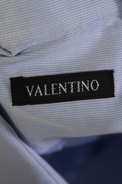 Valentino Mens Cotton Striped Print Collared Buttoned Top Blue Size EUR44