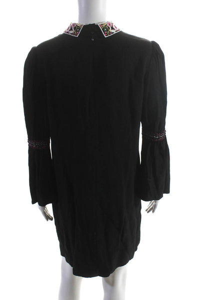 Vivetta Women's Long Sleeve Embroidered Hands Collar Shift Dress Black Size 44